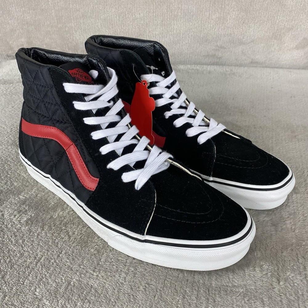 Vans Sk8-Hi Quilted Skate Shoes Mens Size 10.5 Black Red Suede Sneaker NEW